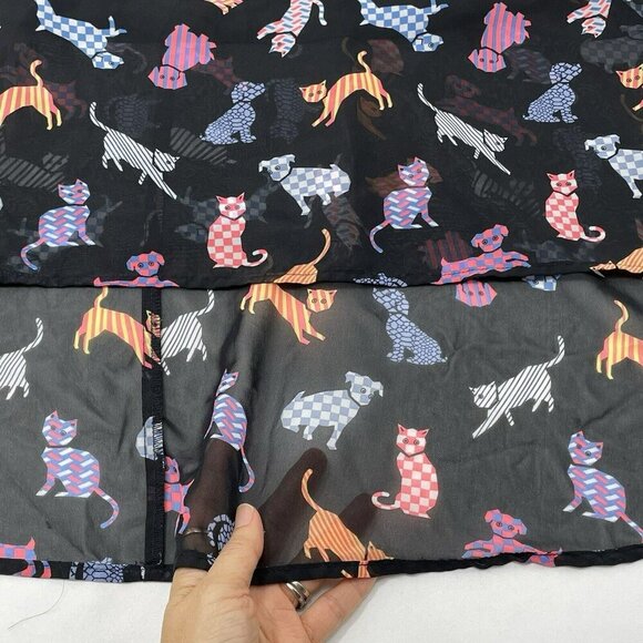 Disney Dsigned Skirt Sheer Cat Dog Lagenlook Girl Junior Size L W24 Elastic Midi - Picture 5 of 12